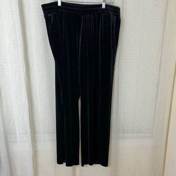 J.Jill 2X Black Wearever Collection Velour Wide Leg Pull-on Pants with Pockets - Picture 1 of 9